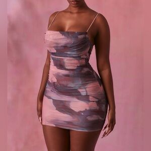 Oh Polly Lunar Sleeveless Bodycon Ruched Mesh Mini Dress